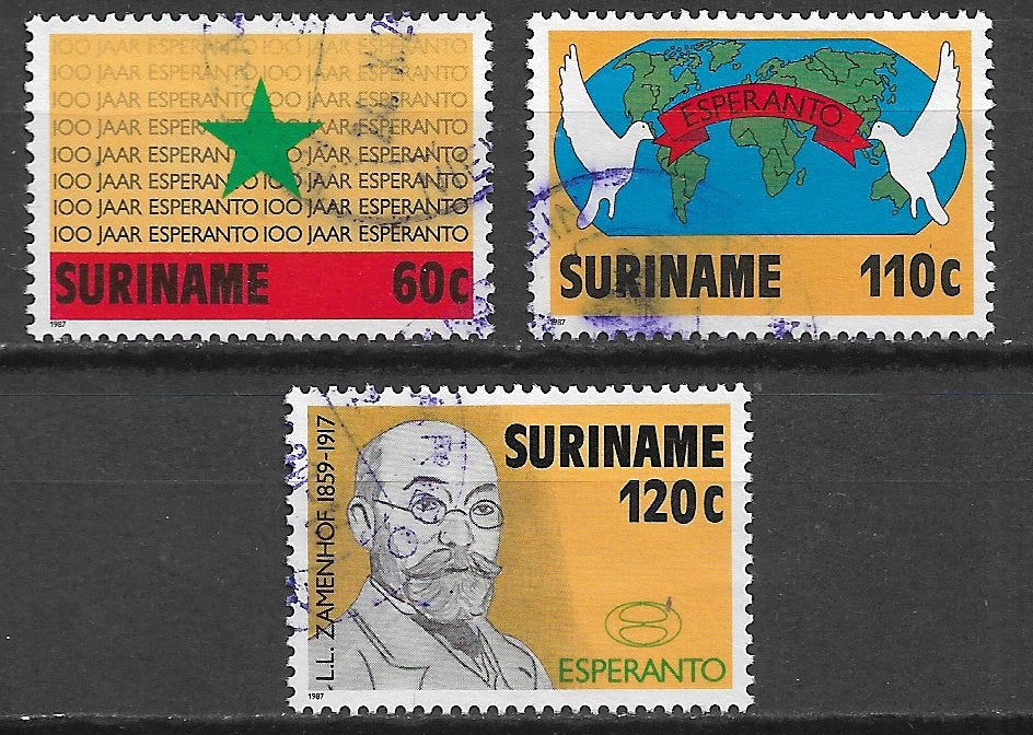 Suriname 1987 100jr taal Esperanto, Postzegels en Munten, Verzenden, Gestempeld