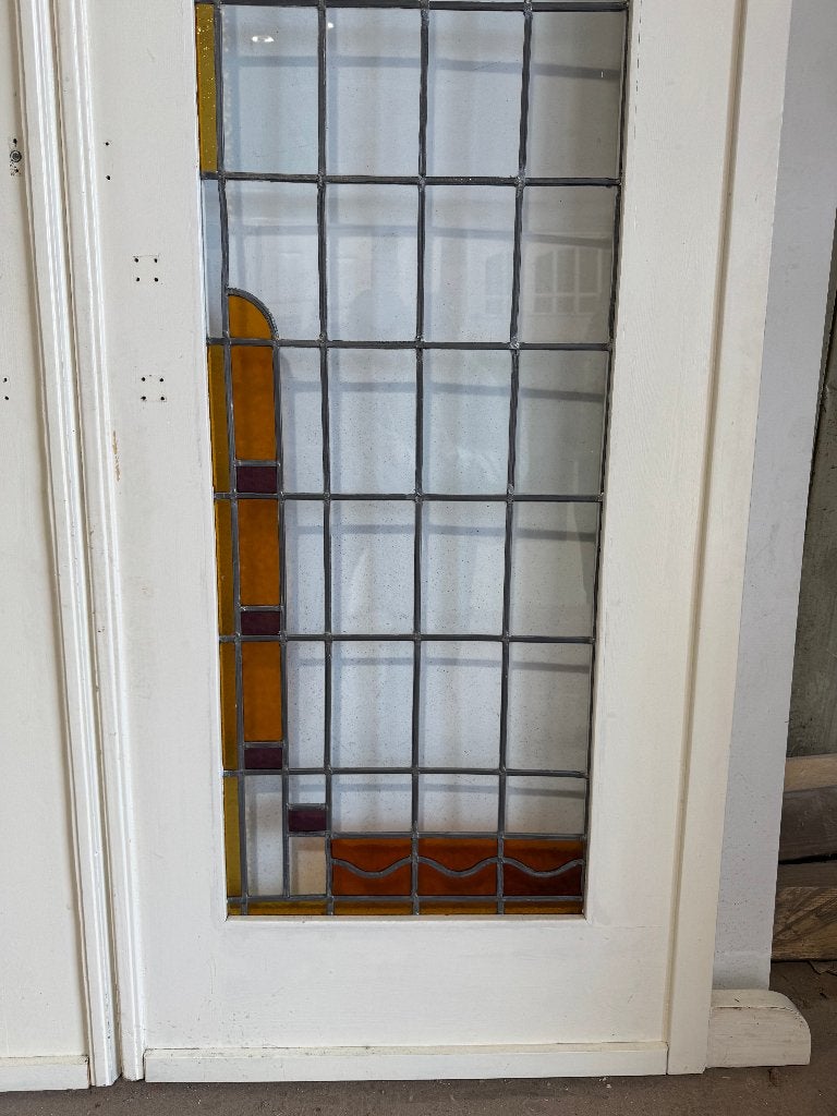 Oude ensuite schuifdeuren glas in lood, Gebruikt, 120 cm of meer, Binnendeur, Ophalen of Verzenden