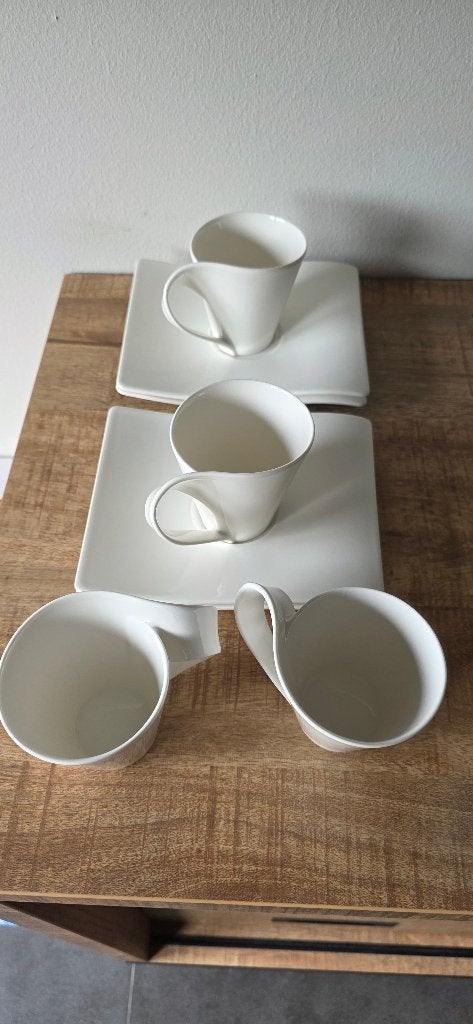 new wave villeroy en boch kop en schotel 4x samen in 1 koop, Ophalen of Verzenden, Zo goed als nieuw, Overige stijlen, Kop(pen) en/of Schotel(s)