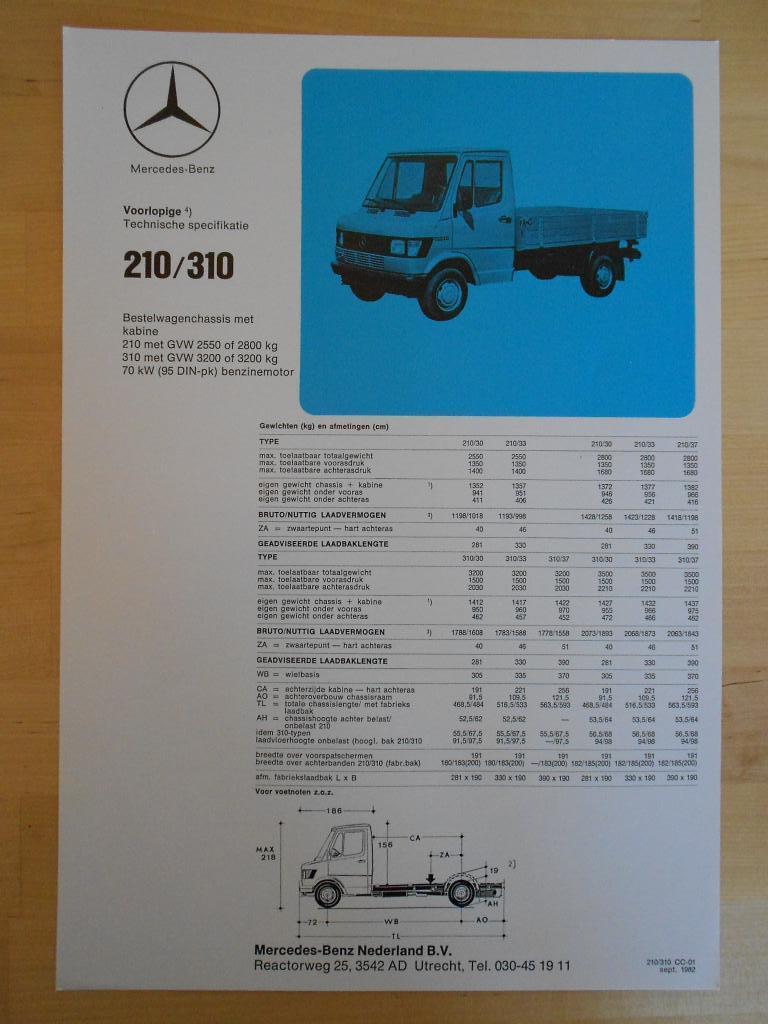 Mercedes 210 310 Technische Specificatie Brochure 1982 CC, Boeken, Auto's | Folders en Tijdschriften, Zo goed als nieuw, Mercedes