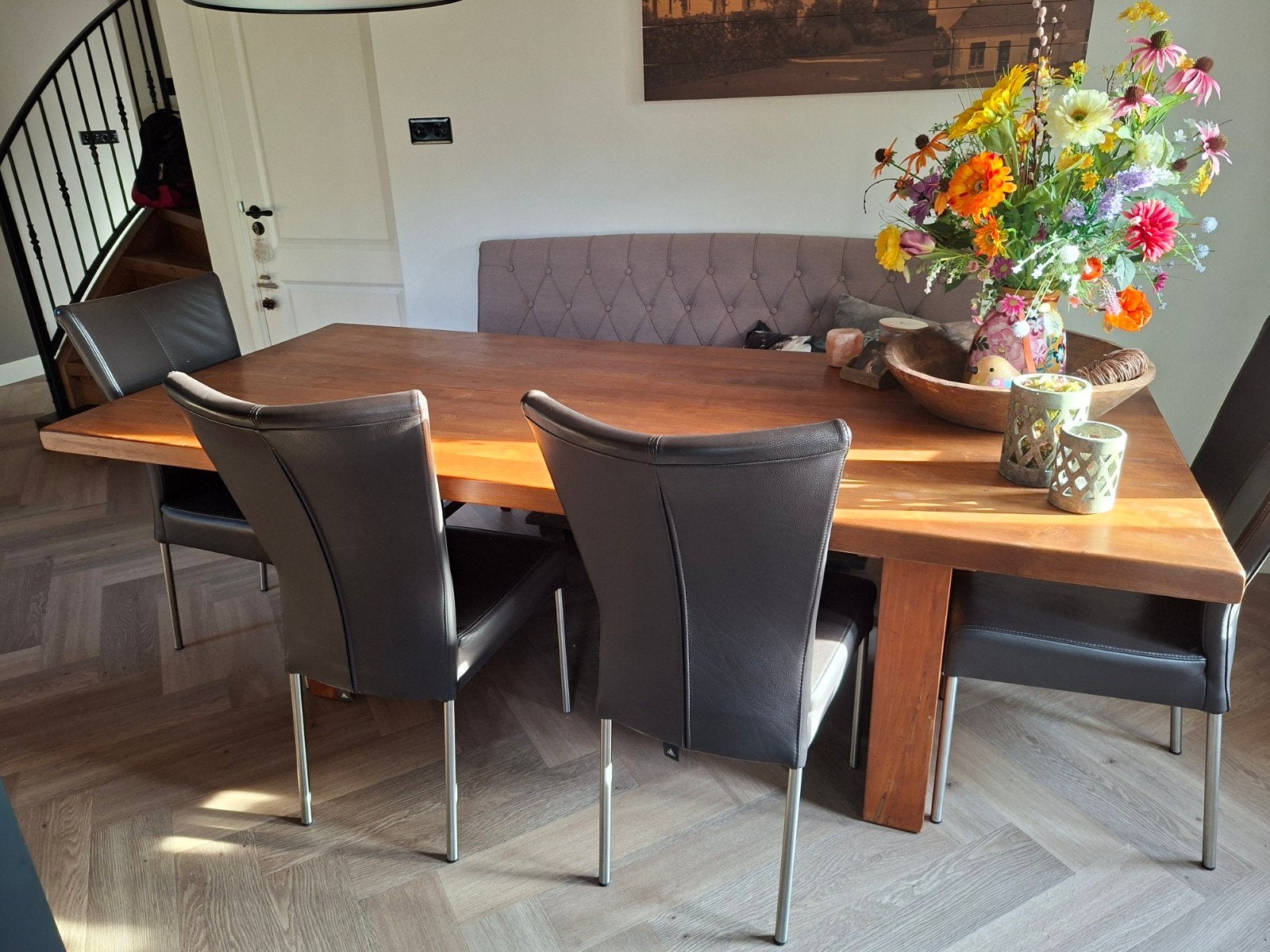 Massief houten eettafel - 220x100x78 cm, Huis en Inrichting, Ophalen, Gebruikt, 100 tot 150 cm, 200 cm of meer