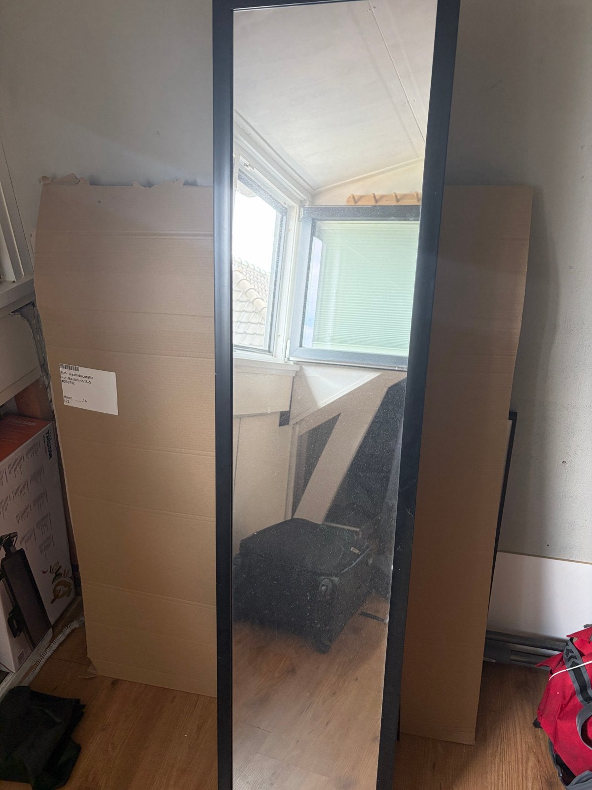 Grote spiegel met zwarte lijst, Ophalen, Minder dan 50 cm, Gebruikt, 200 cm of meer