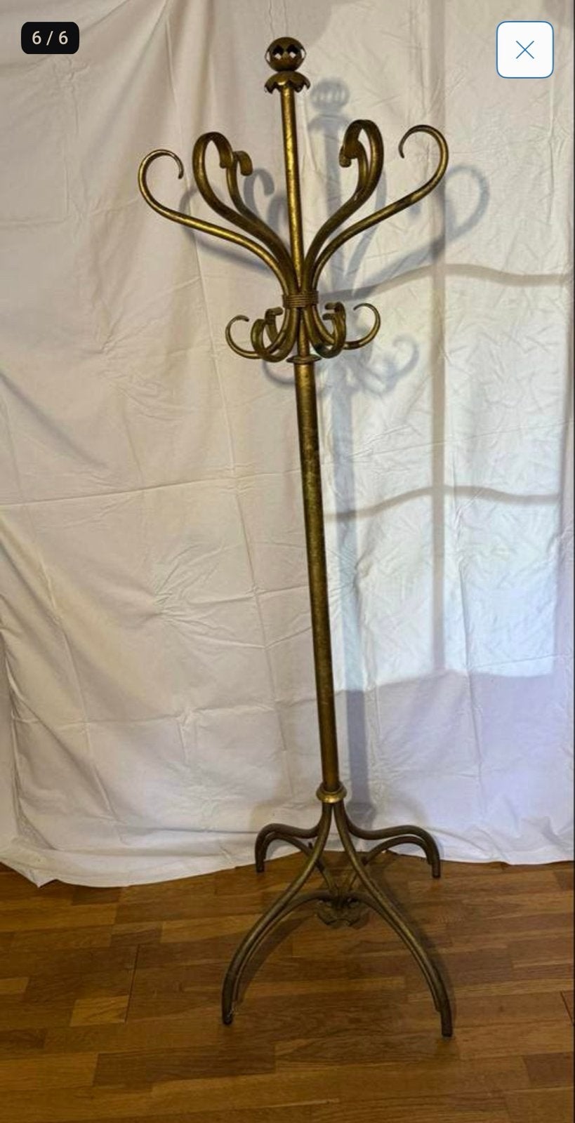 Antieke vergulde staande kapstok, ca. 1900, Ophalen, Gebruikt, Metaal, Staande kapstok