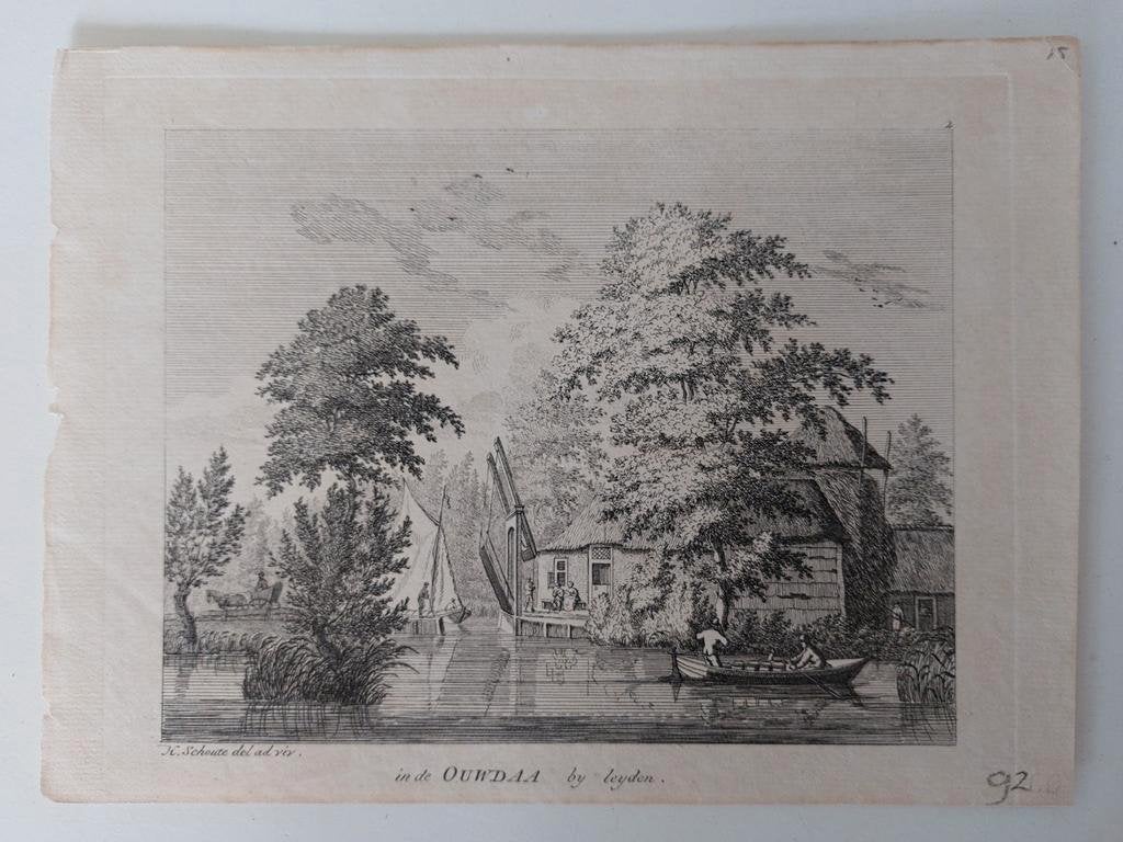 15 / In de Ouwdaa by leyden - In de Oude Ade bij Leiden, Antiek en Kunst, Kunst | Etsen en Gravures, Ophalen of Verzenden
