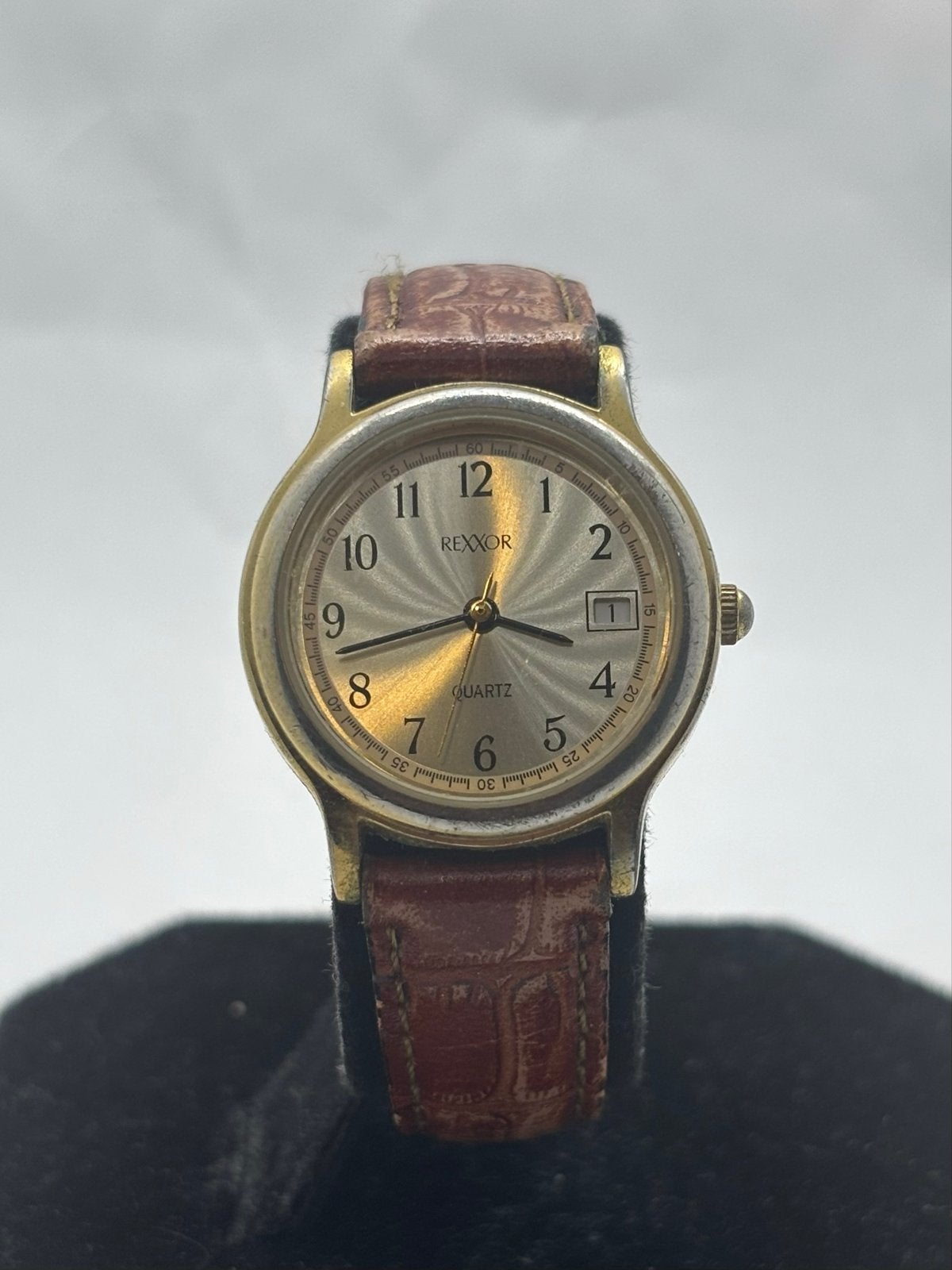 Vintage Rexxor Quartz Horloge met Leren Band, Sieraden, Tassen en Uiterlijk, Horloges | Antiek, Overige merken, Overige materialen