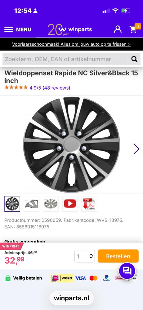 Wieldoppenset Rapide NC Zilver&Zwart 15 inch, Ophalen of Verzenden, Nieuw