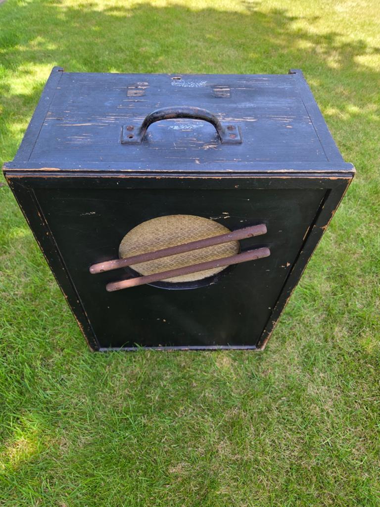 Vintage houten kist handvat decoratief Amroh speakerkast, Antiek en Kunst, Ophalen of Verzenden