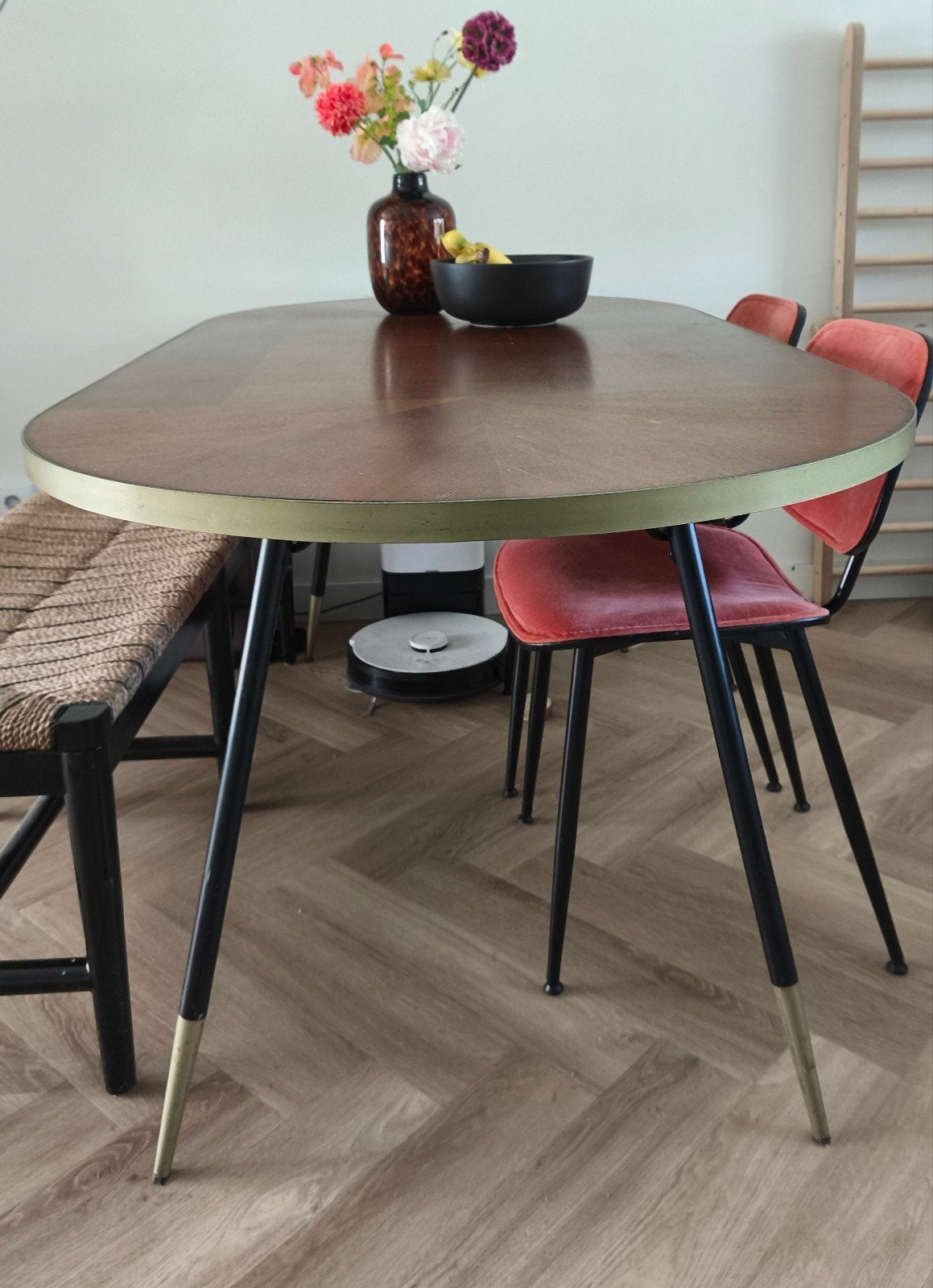 Ovale eettafel Denise - 180x90 walnoot look, Ophalen, Gebruikt, 50 tot 100 cm, 150 tot 200 cm