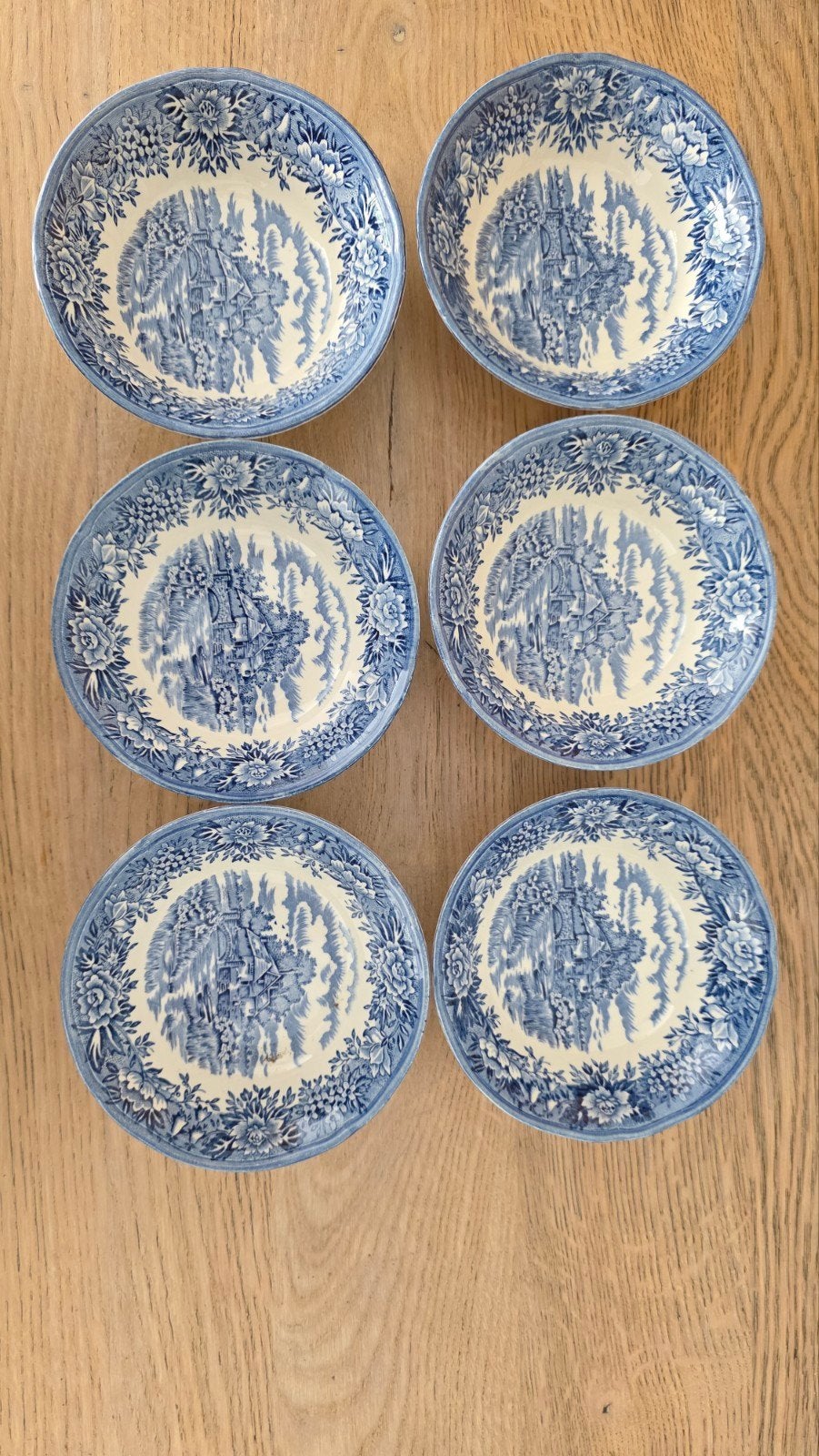 Set van 6 Engelse Village kommen - Blauw en wit, Antiek en Kunst, Antiek | Servies los, Ophalen of Verzenden