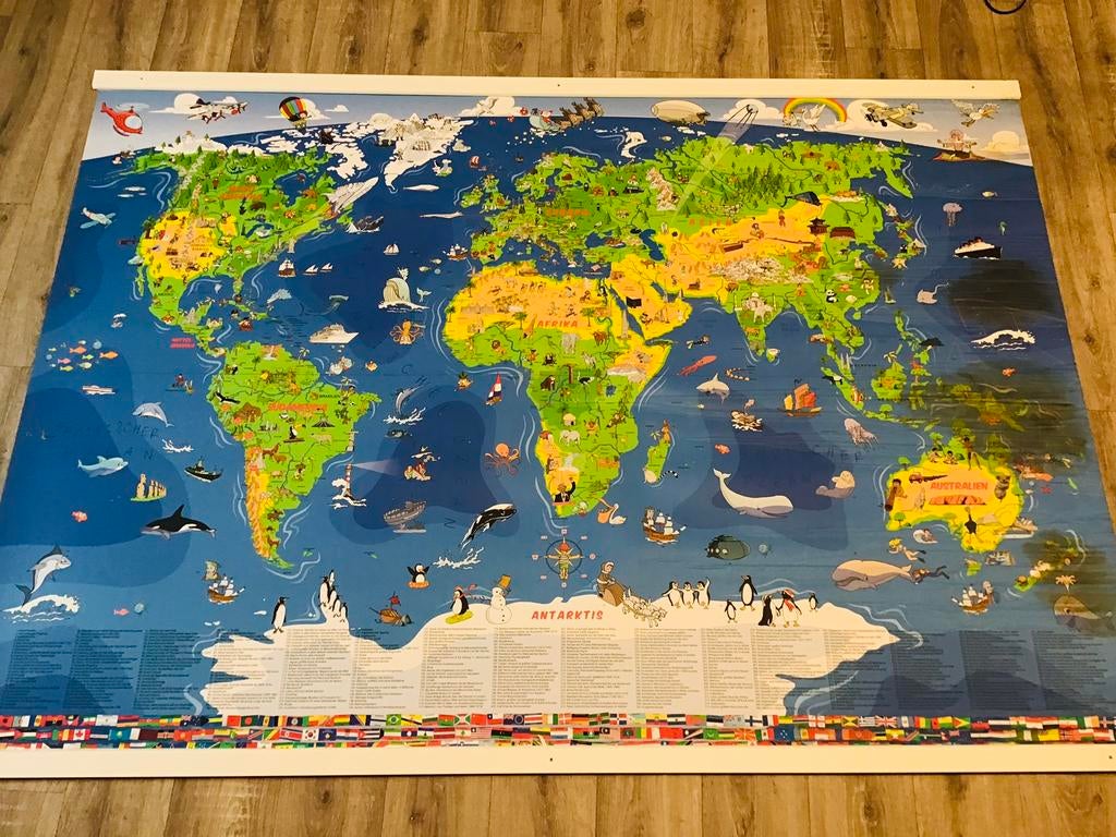 Wereldkaart 196cm x 139cm, inclusief 400 ‘weetjes’ IGS, Ophalen, Gebruikt, Deurposter of groter, Rechthoekig Liggend
