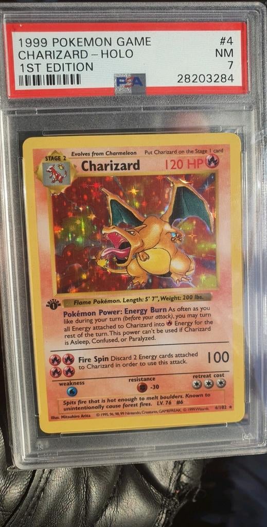 Shadowless 1st Edition Charizard PSA 7, Hobby en Vrije tijd, Verzamelkaartspellen | Pokémon, Zo goed als nieuw, Ophalen