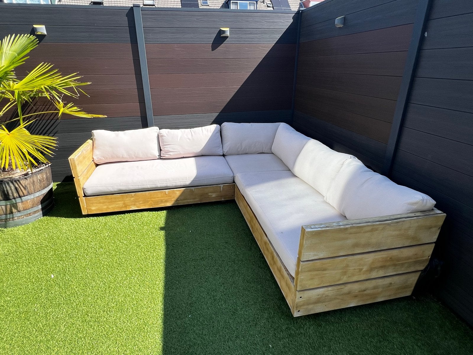 Acaciahouten loungeset 233x233x65 cm incl. regenhoes, Ophalen, Gebruikt, Meer dan 8 zitplaatsen, Loungeset