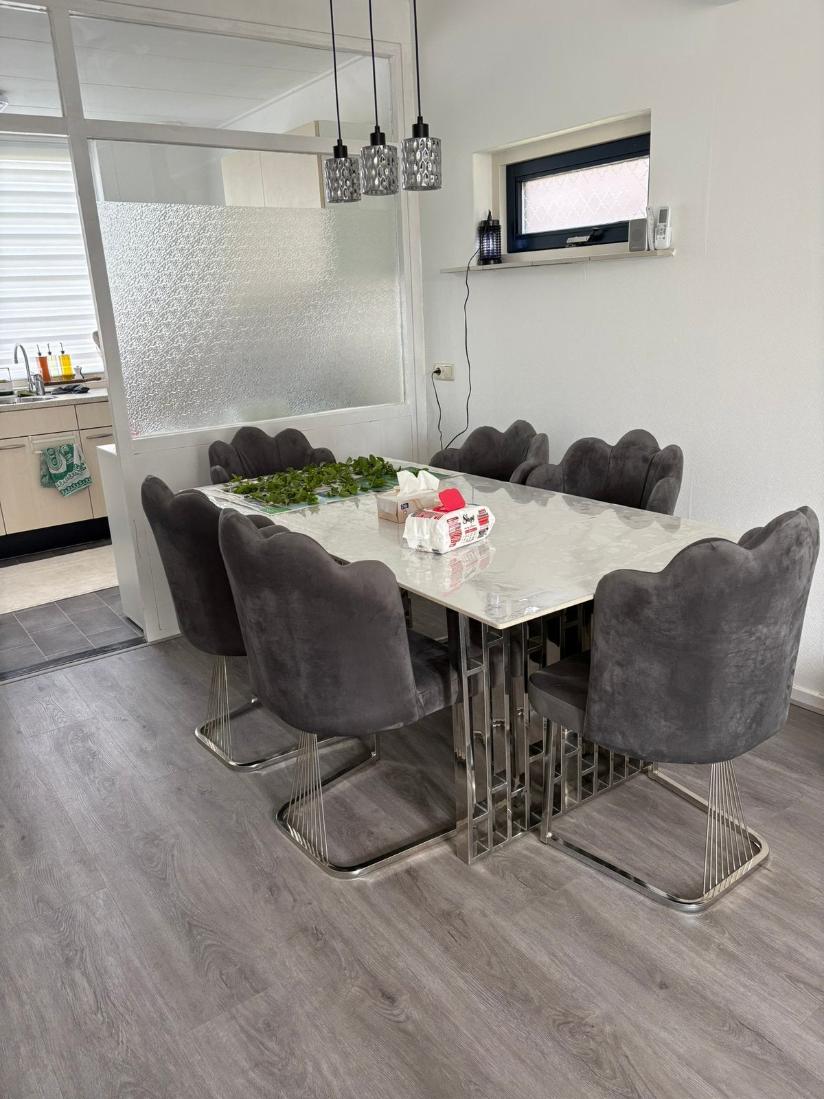 Moderne marmeren eettafel net gekocht, Japandi, marmer, Vijf personen of meer, Rechthoekig, Nieuw