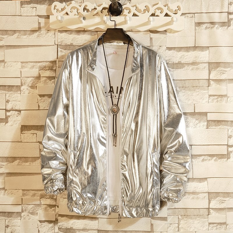 Heren zilveren jas / windjack zomerjas zilver mannen feest, Kleding | Heren, Verzenden, Zo goed als nieuw, Overige maten, Zilver