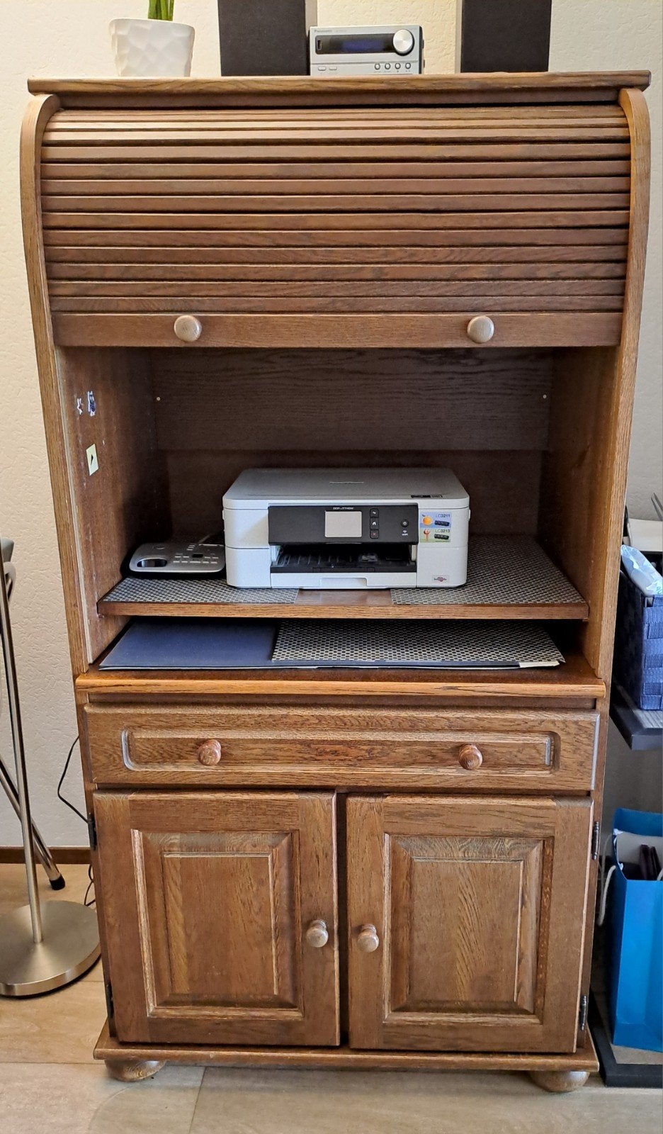 Vintage rolluik secretaire / bureaukast eikenhout, Ophalen, Gebruikt