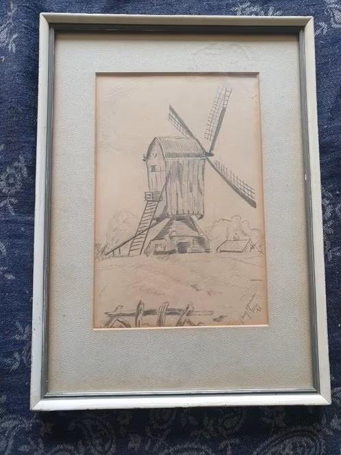 Potlood tek standerdmolen Anny (?) Wijnands Amersfoort1955, Antiek en Kunst, Kunst | Tekeningen en Foto's, Ophalen