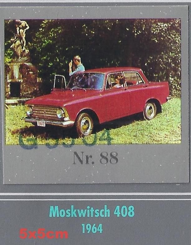 Vp88 verzamelplaatje moskwitsch 408 ----- 1964-- 5 cm x 5 cm, Ophalen of Verzenden, Zo goed als nieuw, Auto's