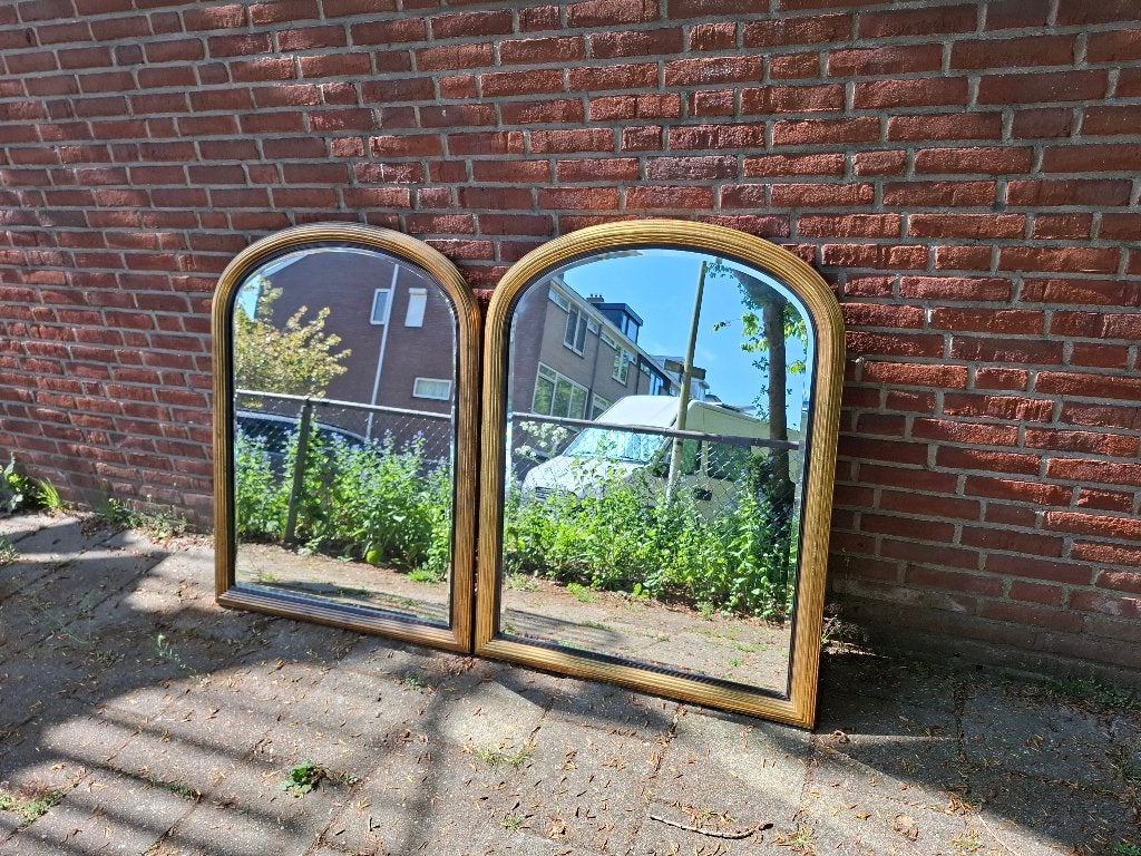 Vintage Gouden Deknudt boogspiegel 87x113, Ophalen, Gebruikt, 100 tot 150 cm, Rond