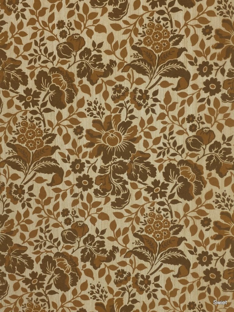 13089 Echt velours flock vintage behang uit kasteel swiet, Verzenden, Beige
