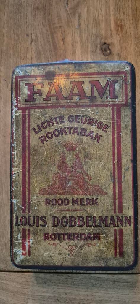 Vintage Faam tabaksblik Louis Dobbelmann Rotterdam, Verzamelen, Blikken, Gebruikt, Overige, Overige merken, Ophalen of Verzenden