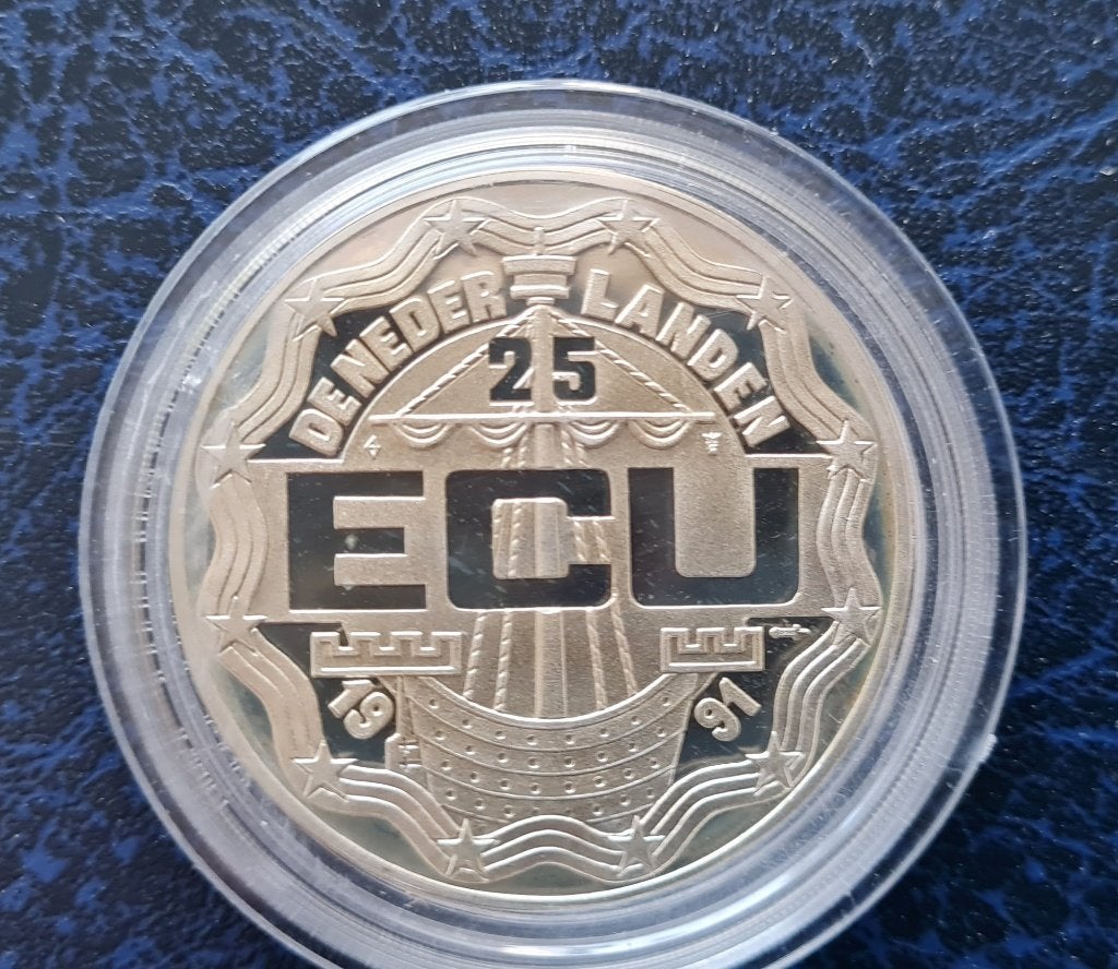 Zilveren 25 ecu 1991, Erasmus van Rotterdam, Postzegels en Munten, Koningin Beatrix, Zilver, Losse munt, Overige waardes