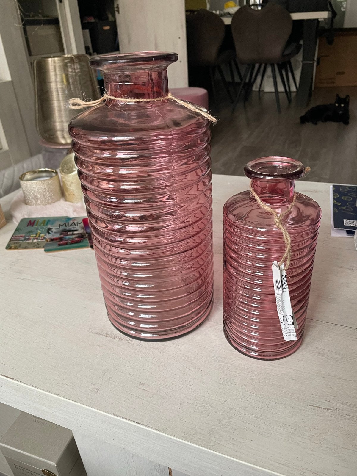 Set van 2 roze glazen vazen - Geribbeld design, Ophalen, Roze