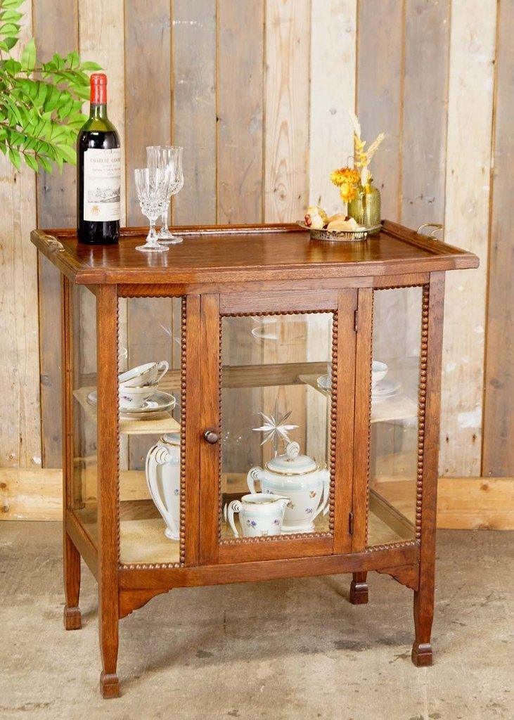 Oud antiek theekastje geslepen ster vast dienblad – vitrine, Ophalen