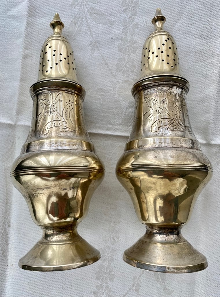Antieke zout en peper stel verzilverd, Ophalen of Verzenden