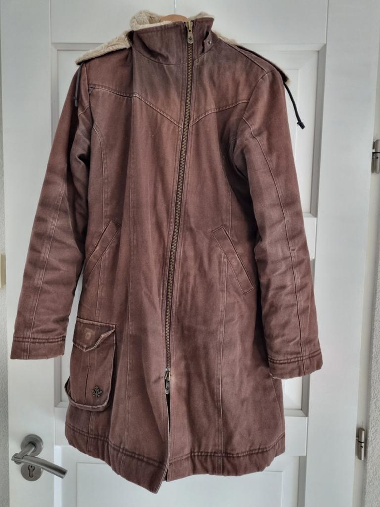 Hemp Hoodlamb bruine zeer warme lange winterjas maat 34 / 36, Bruin, Ophalen of Verzenden, Maat 36 (S), Gedragen