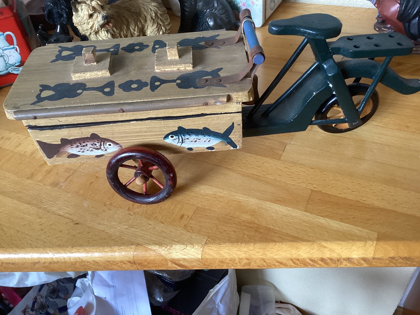 Vis Bakfiets  miniatuur hout // hoog 11x30x10 cm, Ophalen of Verzenden
