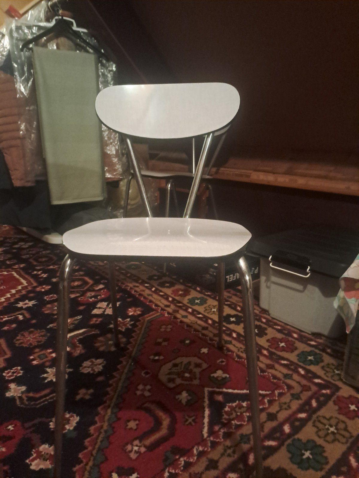 VINTAGE RETRO FORMICA STOEL CHROOM KEUKENSTOEL, Huis en Inrichting, Ophalen, Twee, Wit, Riet of Rotan