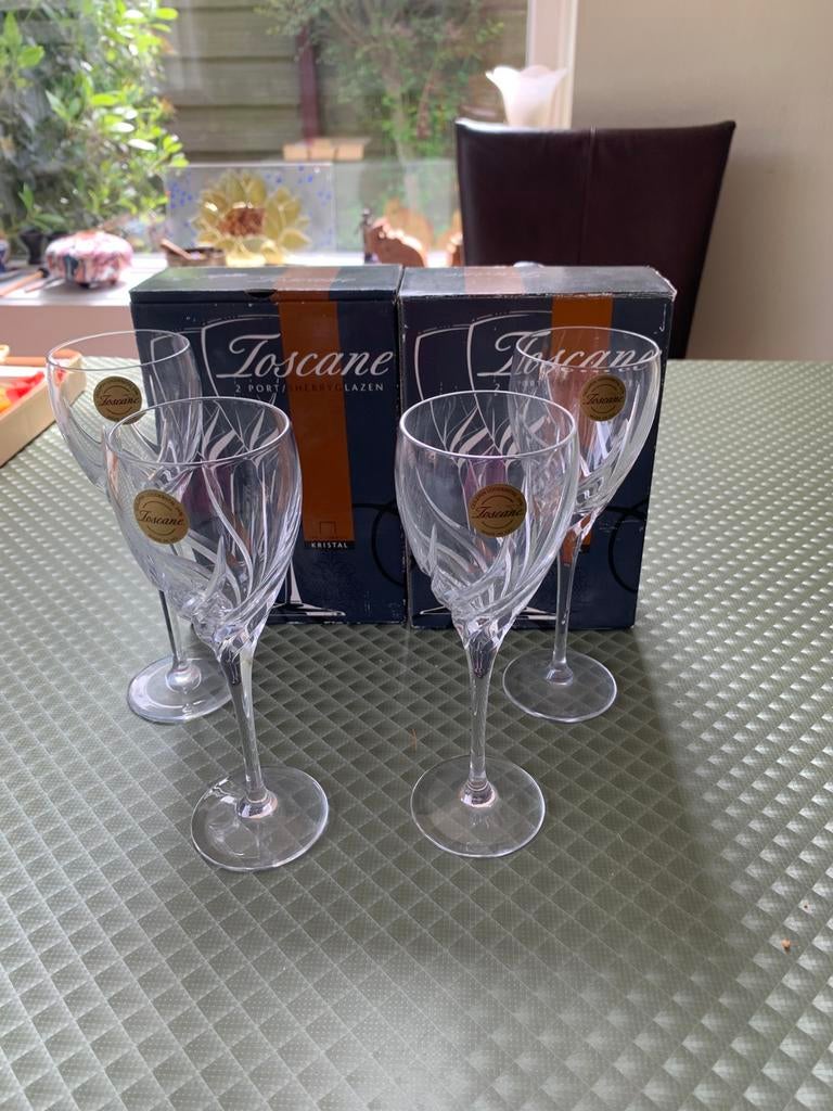 Toscane kristallen portglazen 2x2  in doos, Ophalen of Verzenden