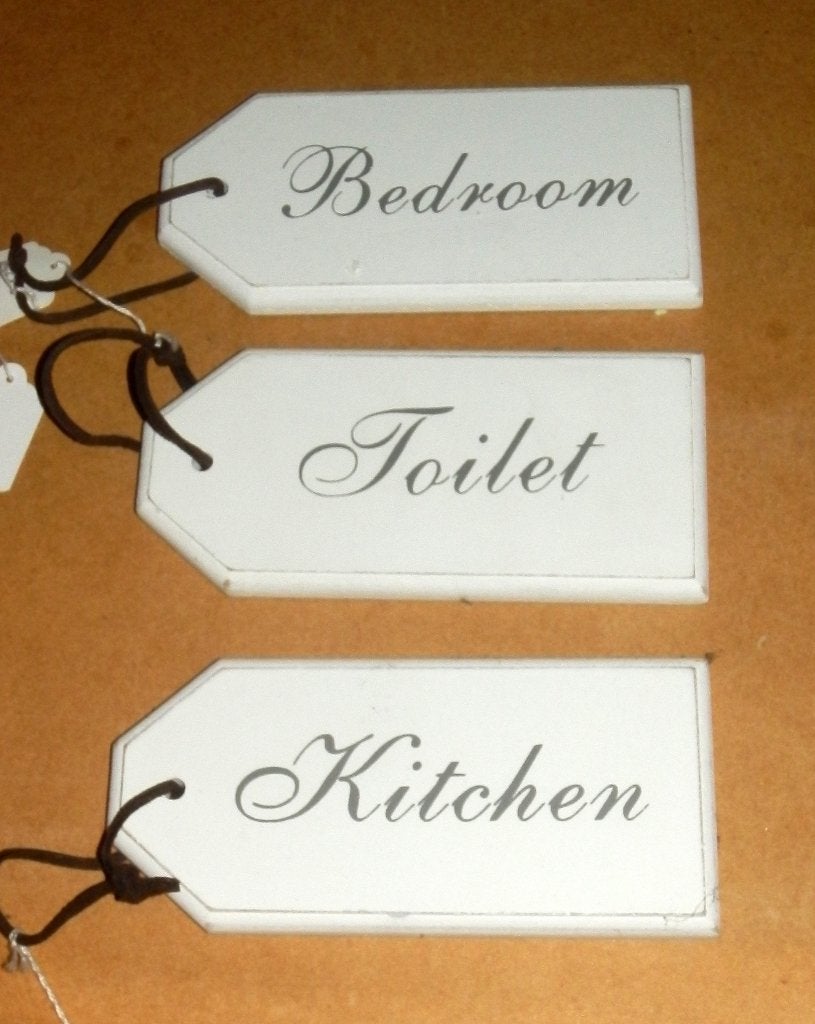 3 houten deurhangers toilet / kitchen / bedroom nieuw, Ophalen of Verzenden