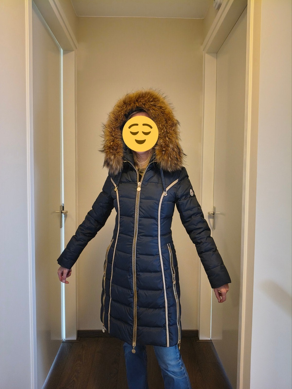 Donsjas/mantel dames, maat S, donkerblauw, Ophalen of Verzenden, Zo goed als nieuw, Maat 36 (S), Blauw