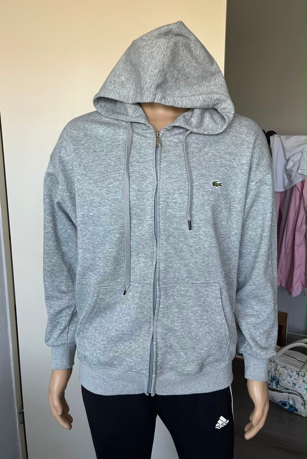 Lacoste hoodie vest grijs – maat L, Ophalen of Verzenden, Zo goed als nieuw, Maat 52/54 (L), Grijs
