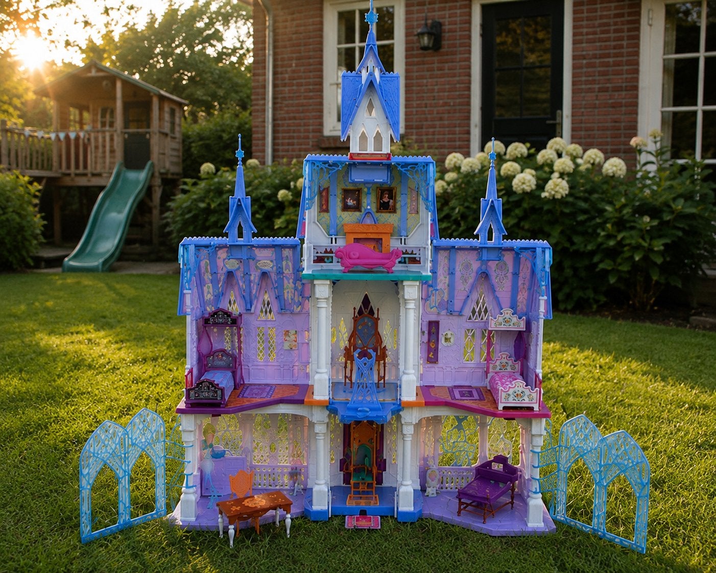 Disney Frozen Kasteel deluxe Poppenhuis incl poppen, Ophalen of Verzenden, Zo goed als nieuw, Poppenhuis