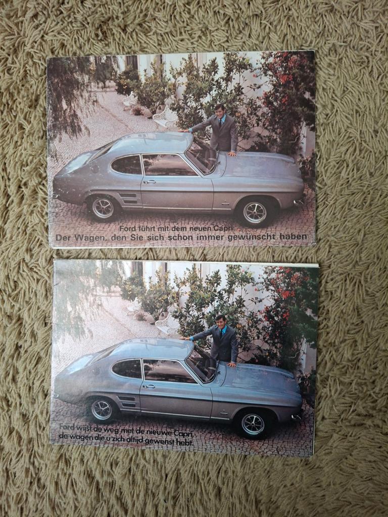 2x autofolder Ford Capri mk1, Verzenden, Zo goed als nieuw, Ford