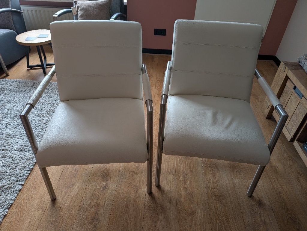 2 Witte leren moderne fauteuils, Ophalen, Minder dan 75 cm, Zo goed als nieuw, Modern