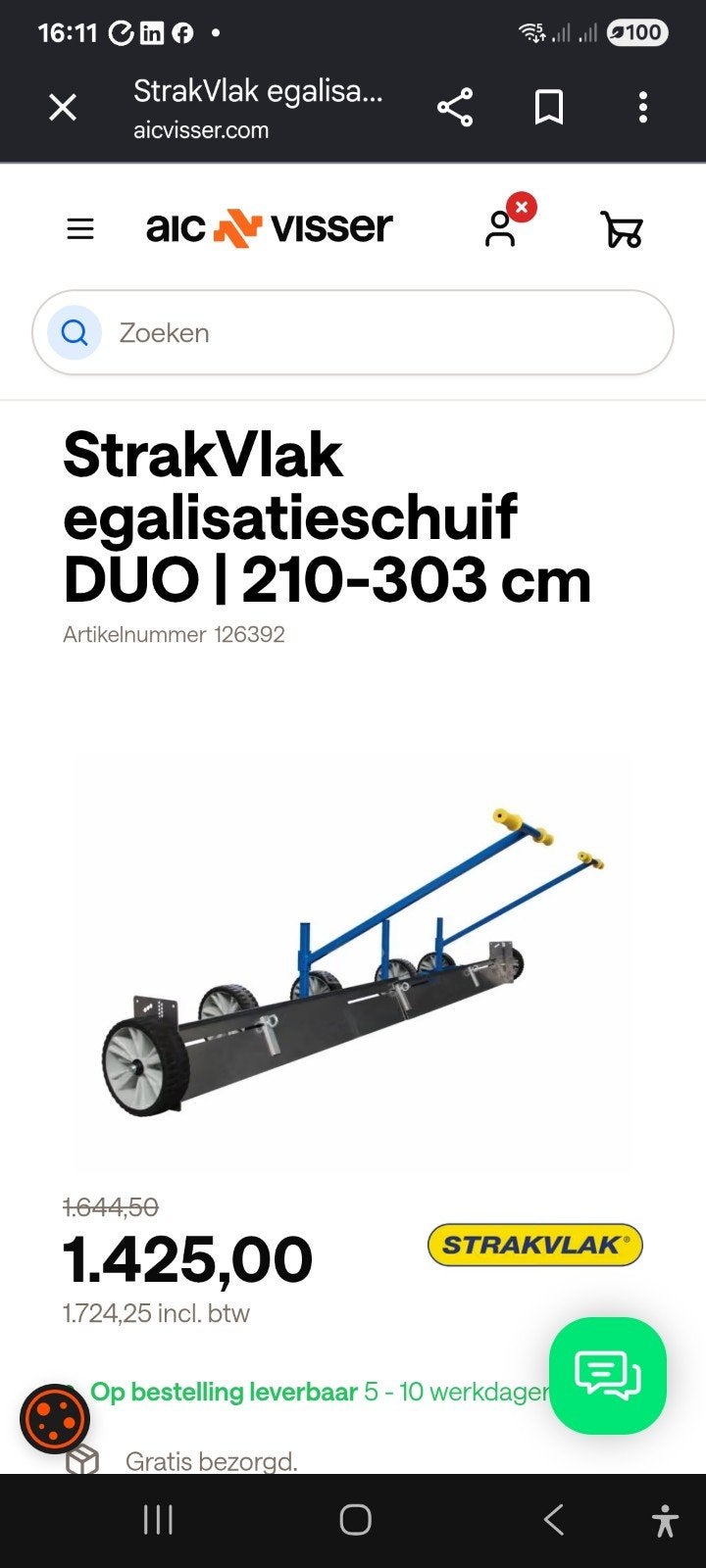StrakVlak egalisatieschuif DUO 210-303 cm, Ophalen of Verzenden, Gebruikt, Overige soorten, StrakVlak