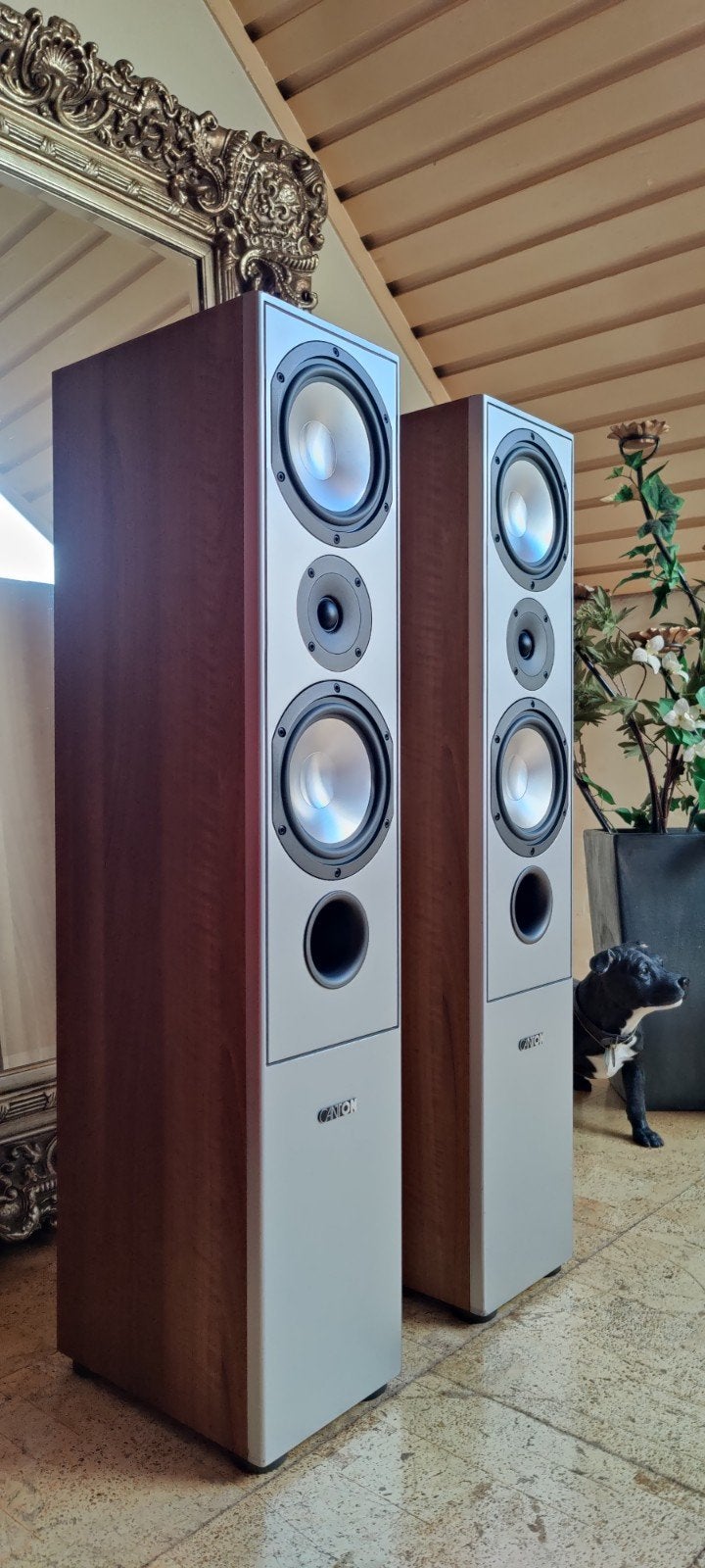 Canton GLE 407 - Zuilspeaker Walnut Silver., Vloerstaande luidspreker, Ophalen of Verzenden, Zo goed als nieuw, Basreflex