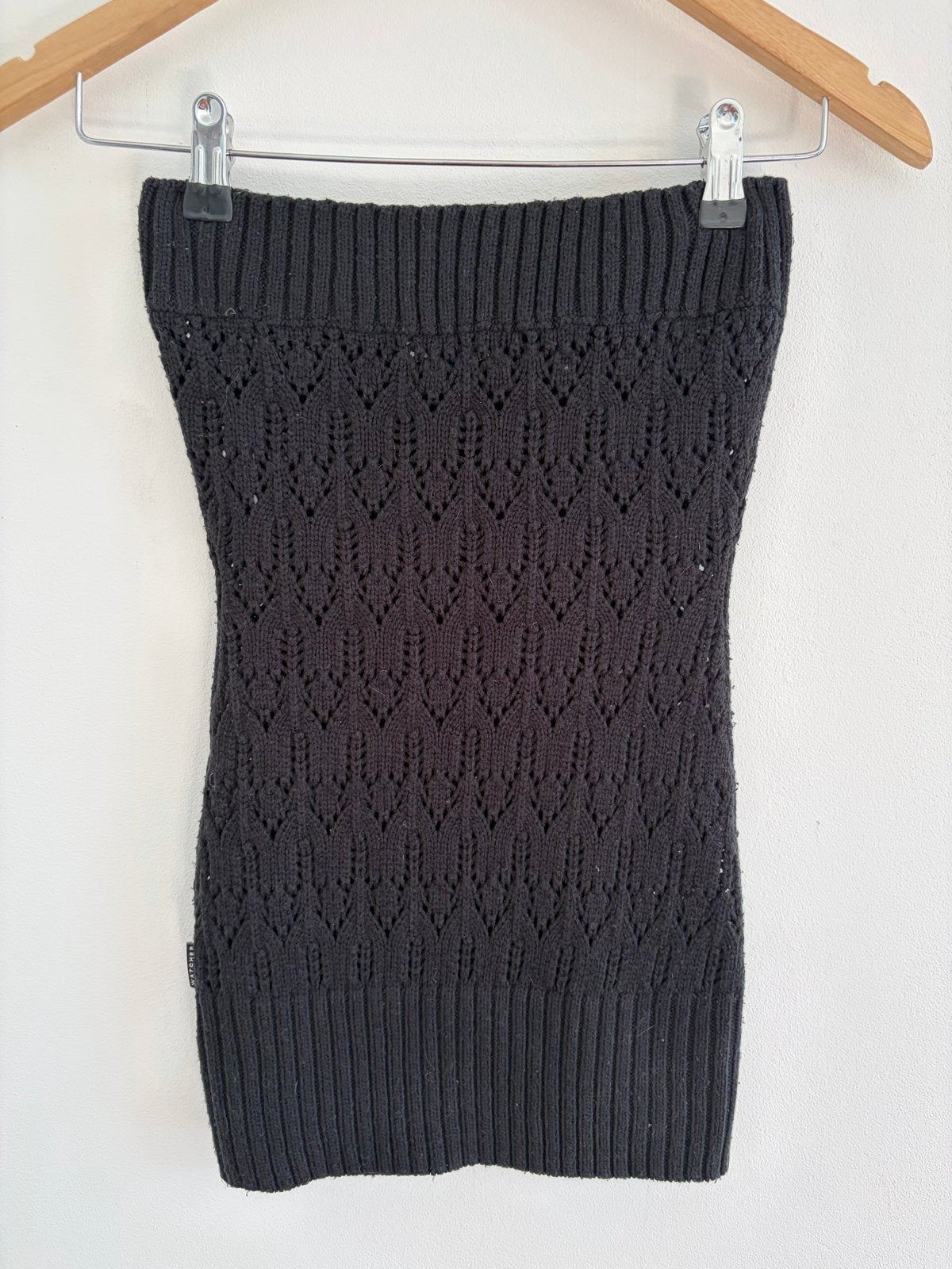 Zwarte strapless gebreide top van wol, maat XS, Zwart, Ophalen of Verzenden, Zo goed als nieuw, Zonder mouw