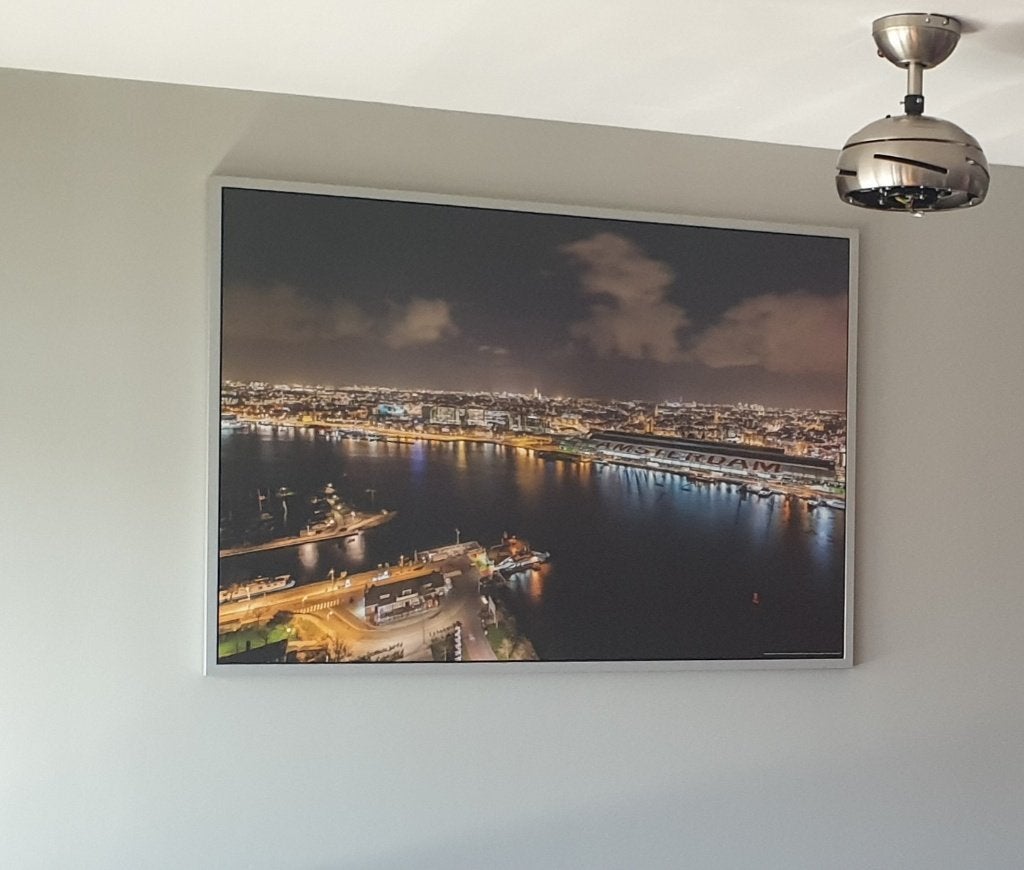 Schilderij Amsterdam Skyline bij Nacht (met zilveren frame), Huis en Inrichting, Woonaccessoires | Schilderijen, Tekeningen en Foto's