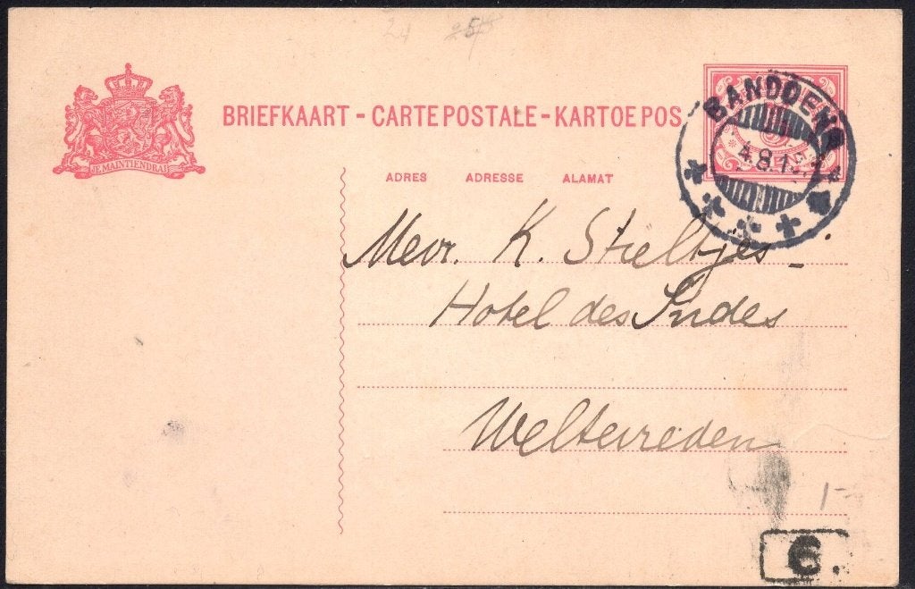 P111 Briefkaart Nederlands Indie Kortebalkstempel Bandoeng, Ophalen of Verzenden, Briefkaart