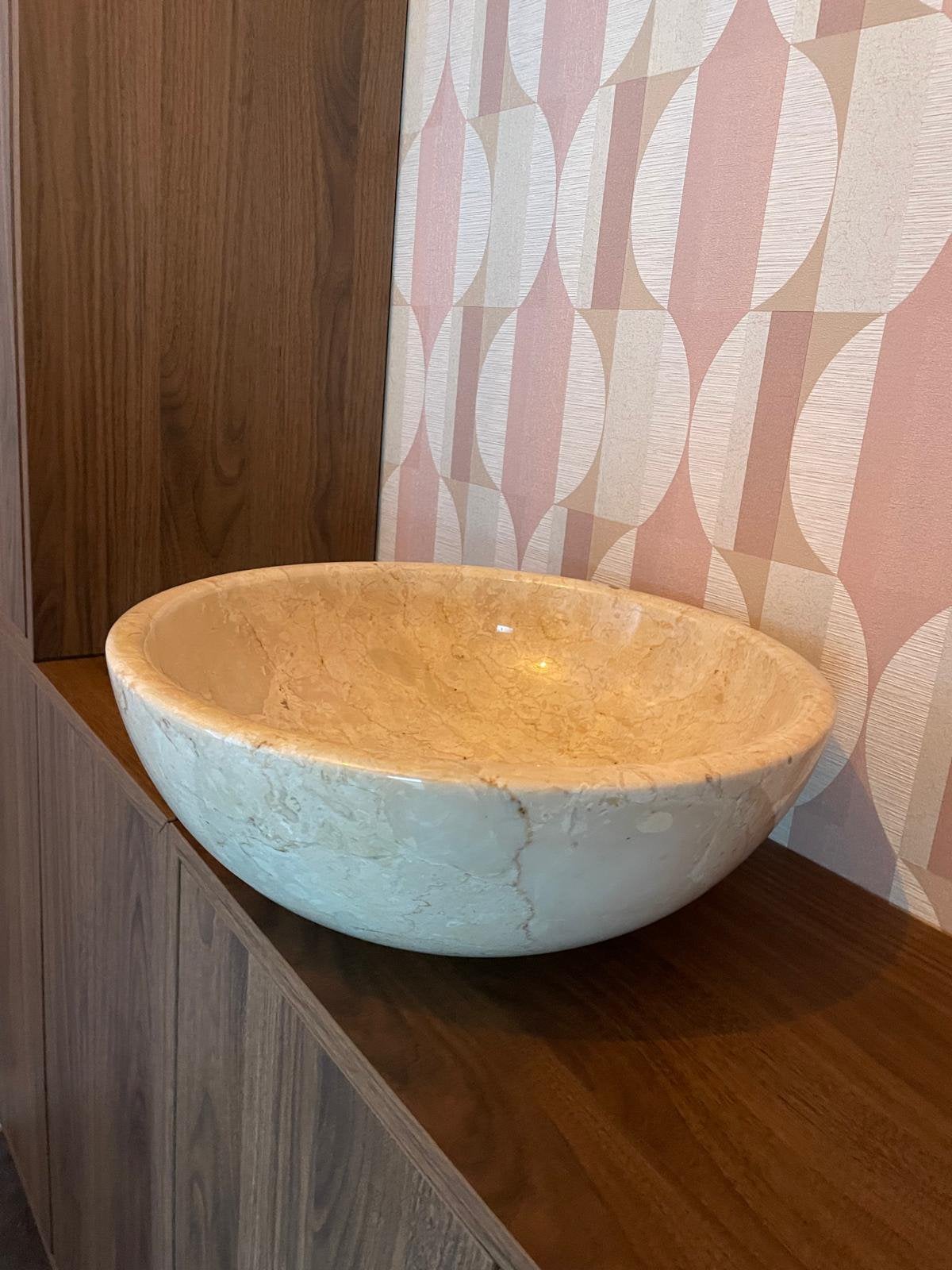 Opzet waskom marmer creme 40cm nieuw!, Ophalen, Minder dan 50 cm, Nieuw, Minder dan 100 cm