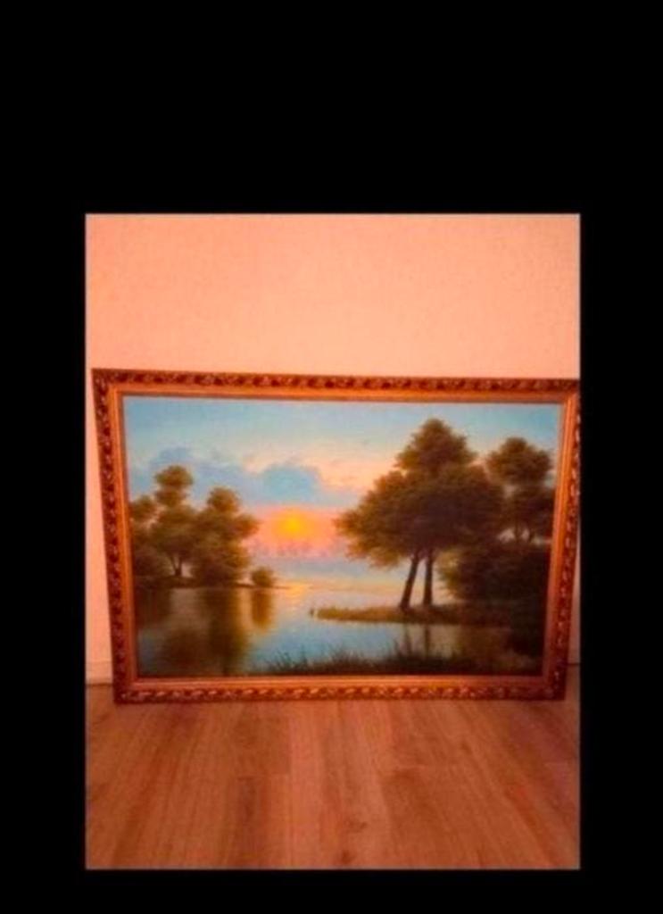 Schilderij Zonsondergang aan het Meer, Ophalen of Verzenden