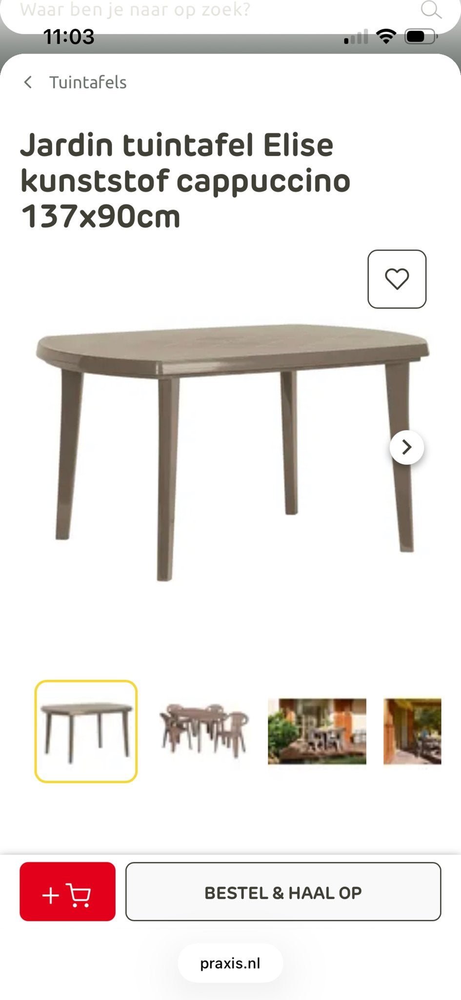Jardin tuintafel Elise kunststof cappuccino 137x90cm, Ophalen, Gebruikt, Ovaal, Kunststof