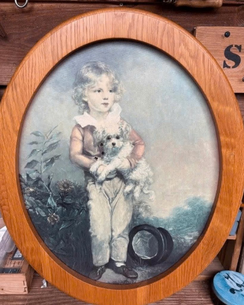 Reproductie - A young girl and her dog - ovaal (56 x 47 cm), Ophalen of Verzenden