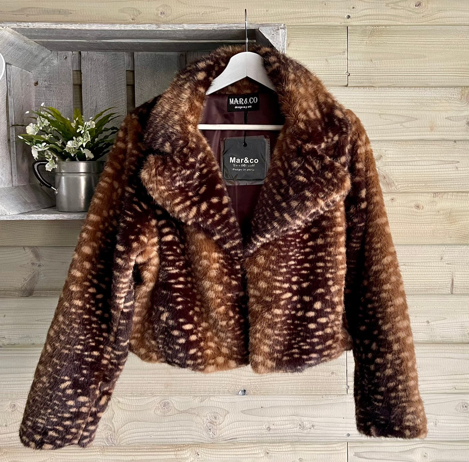 Dames bambi faux fur bontjas hert print bruin S/M/L 36 38 40, Nieuw, Maat 38/40 (M), Info@lunamex.com, Lunamex Trading