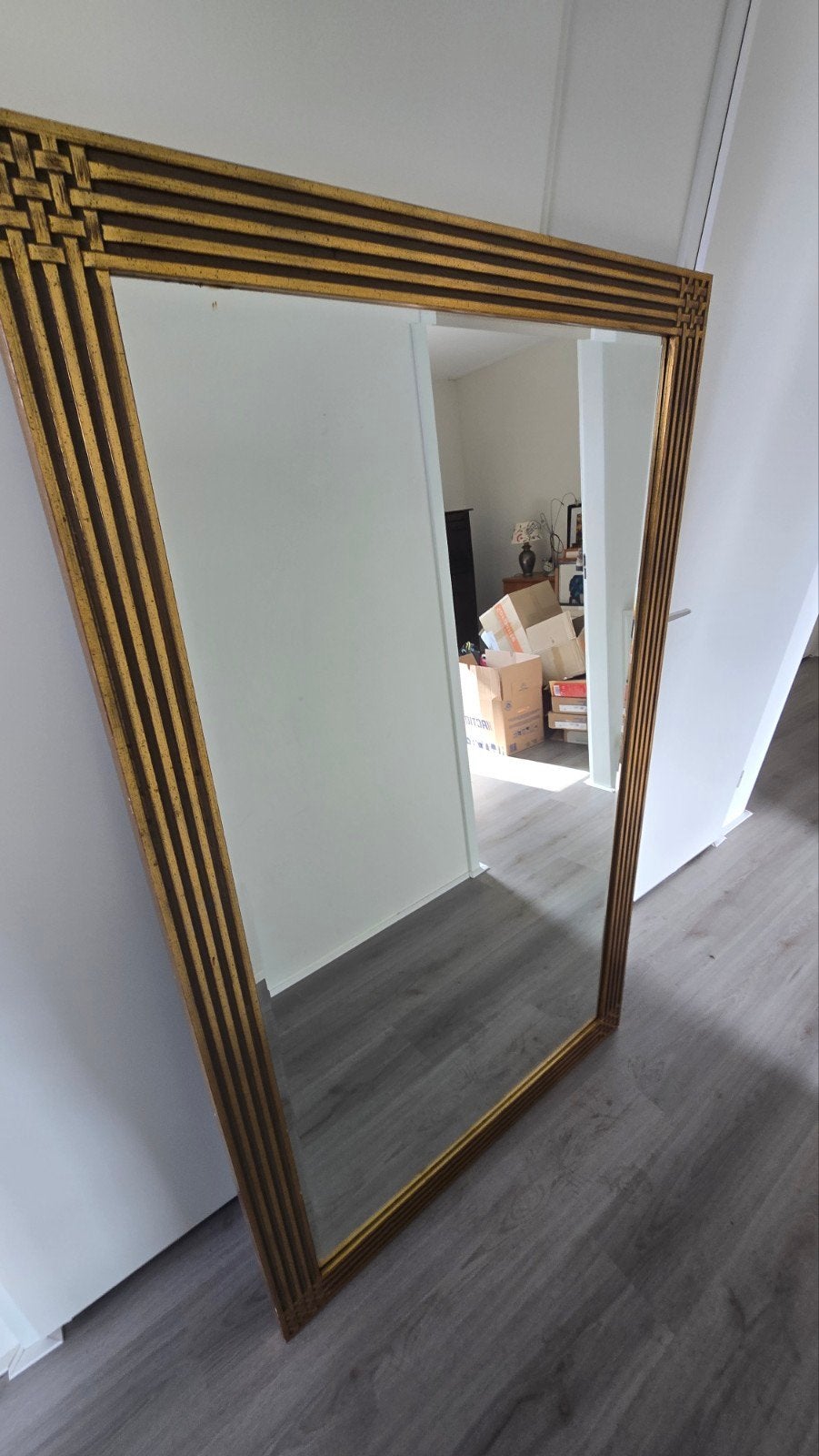 Grote High-End Italiaans design + bladgoud Geslepen Spiegel., Huis en Inrichting, Ophalen, Gebruikt, 75 tot 100 cm, 150 tot 200 cm
