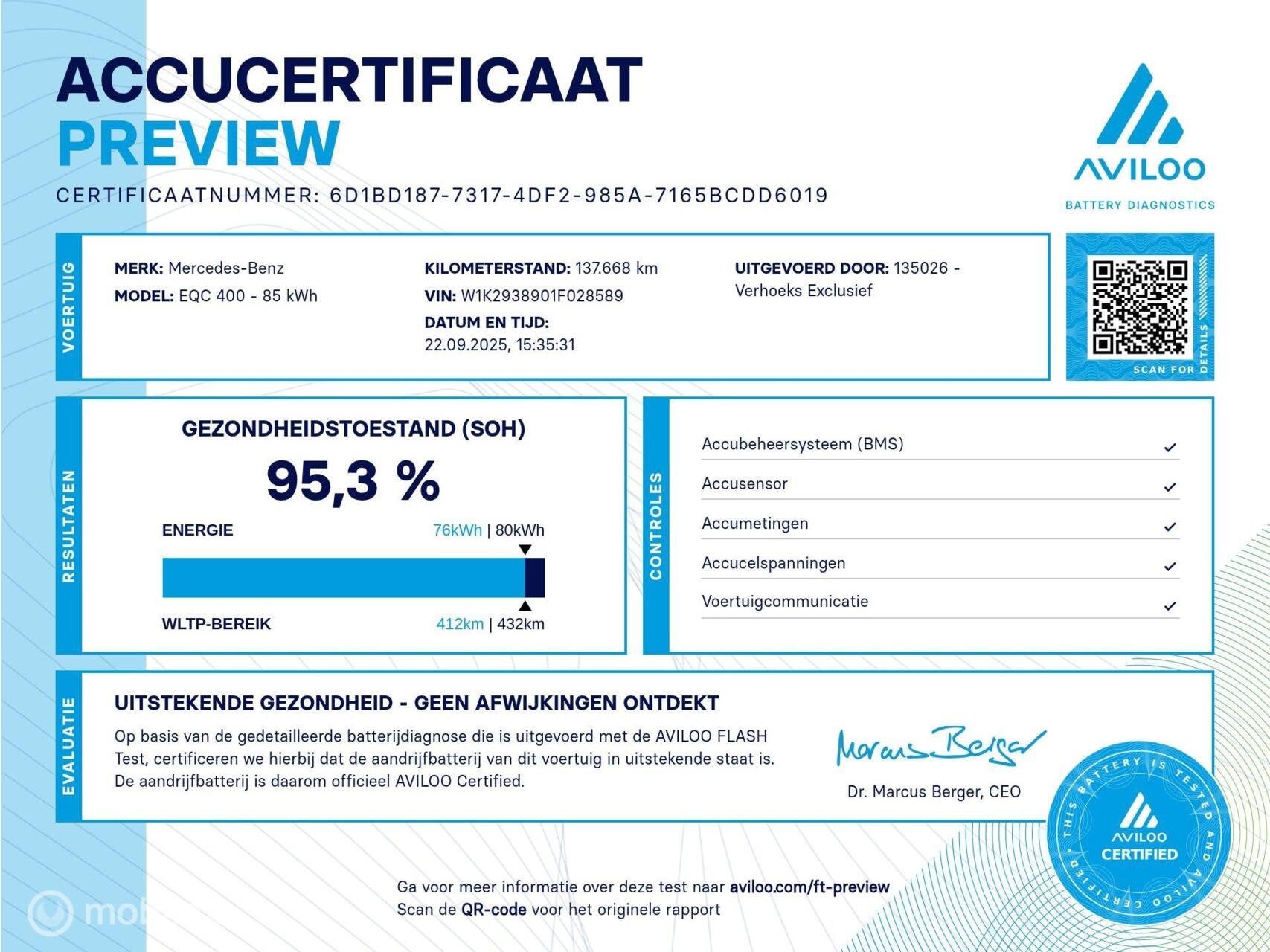Mercedes EQC 400 4MATIC AMG Line Premium Plus 80 kWh, Automaat, 2395 kg, 80 kWh, Blauw